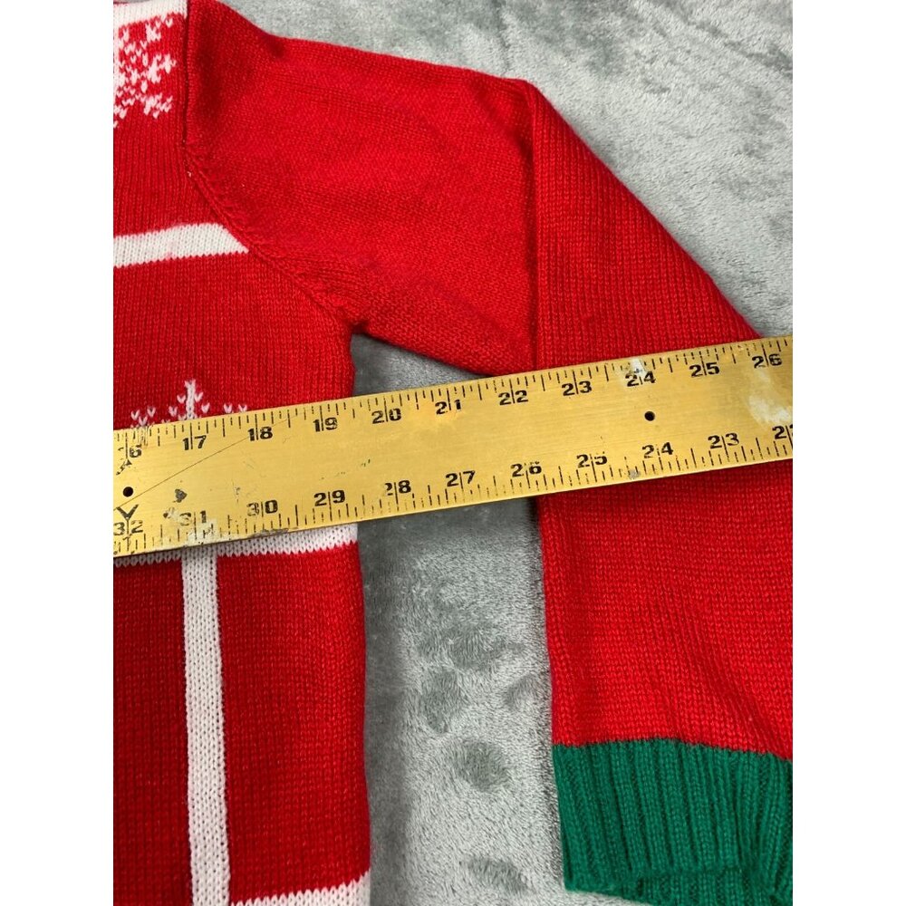 Christmas Reindeer Sweater Boys Large 10-12 Red Green Snowflake Holiday Time Cut - Picture 5 of 11